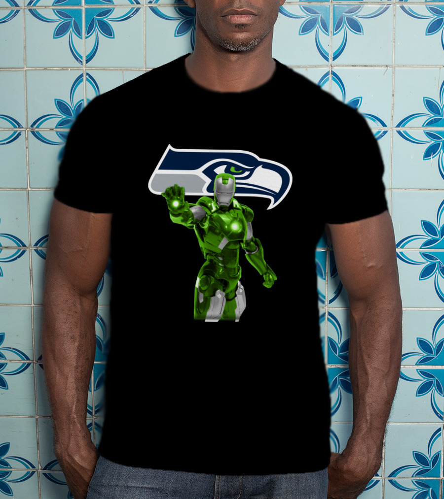 Iron Man Green Suit Seattle Seahawks Fans Marvel Crossover T-Shirt