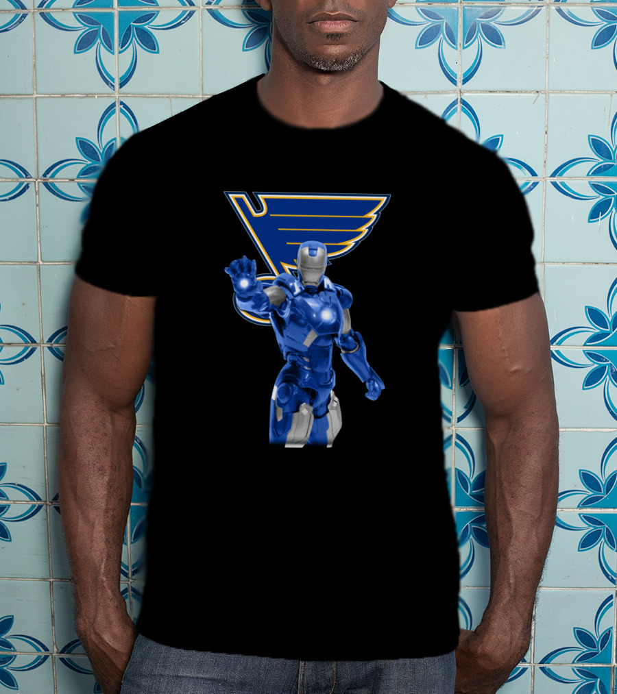 Iron Man St. Louis Blues Crossover With Marvel Superhero Imagery And Hockey Team T-Shirt