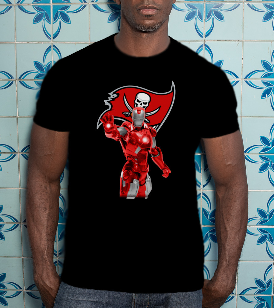 Iron Man Buccaneers Fans Tampa Bay Crossover Marvel Football Enthusiasts T-Shirt