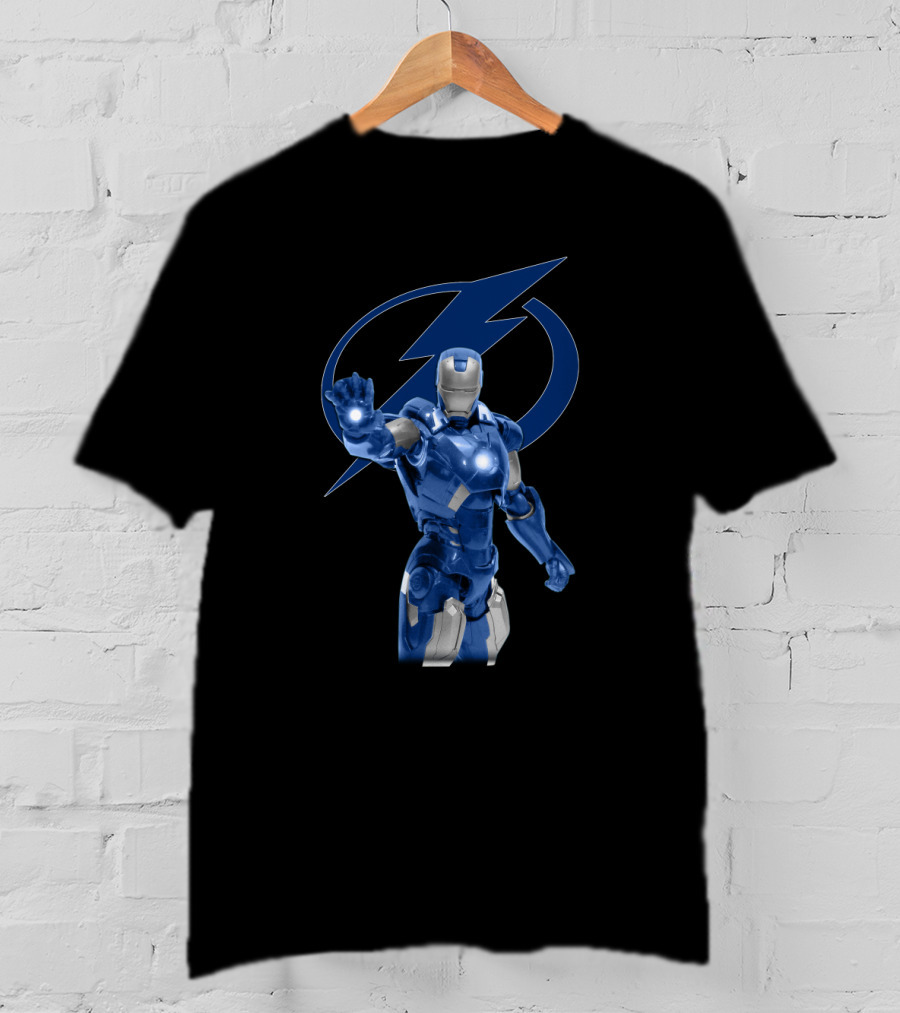 Tampa Bay Lightning Blue Iron Man Collaboration With Lightning Bolt T-Shirt