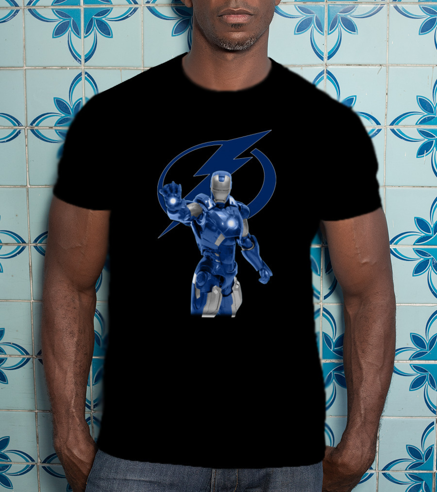Tampa Bay Lightning Blue Iron Man Collaboration With Lightning Bolt T-Shirt