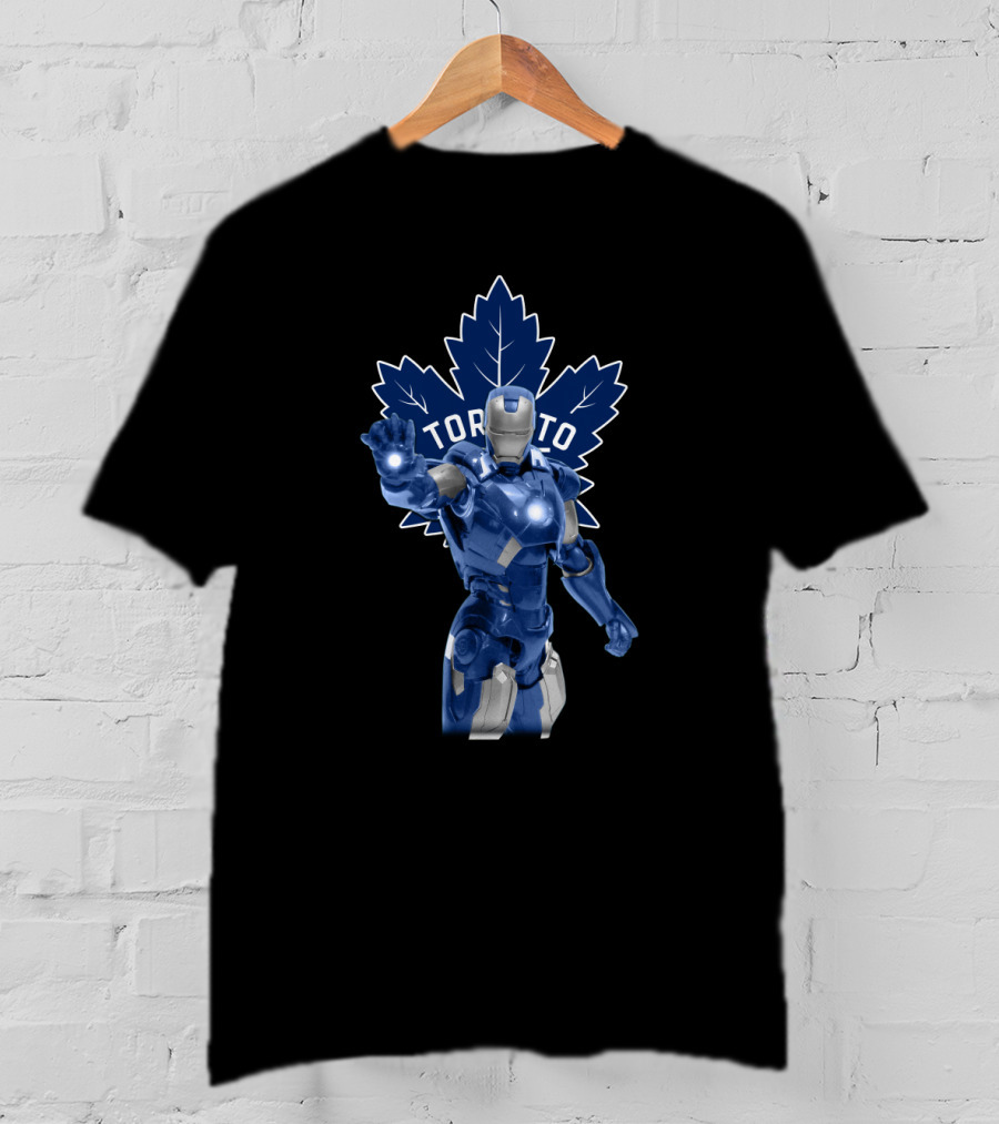 Iron Man Blue Armor Toronto Maple Leafs NHL Collaboration T-Shirt