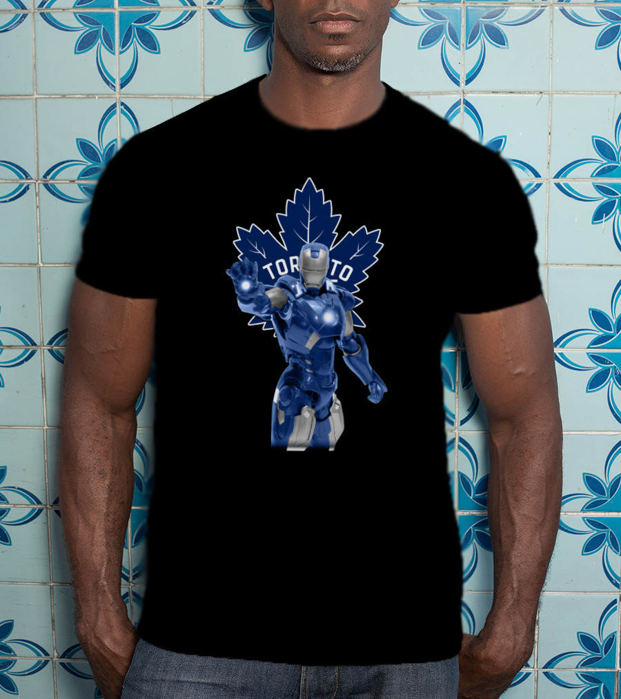 Iron Man Blue Armor Toronto Maple Leafs NHL Collaboration T-Shirt