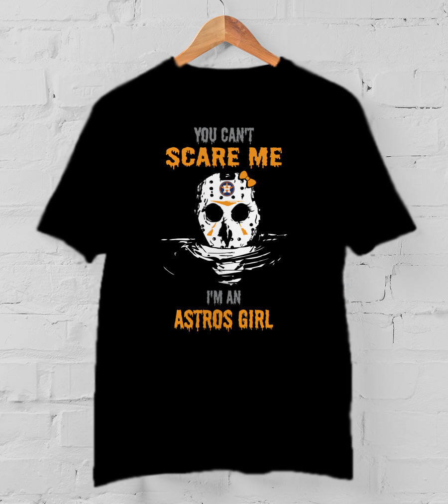 You Can't Scare Me I'm An Astros Girl Jason Voorhees Mask Houston Astros Bow T-Shirt