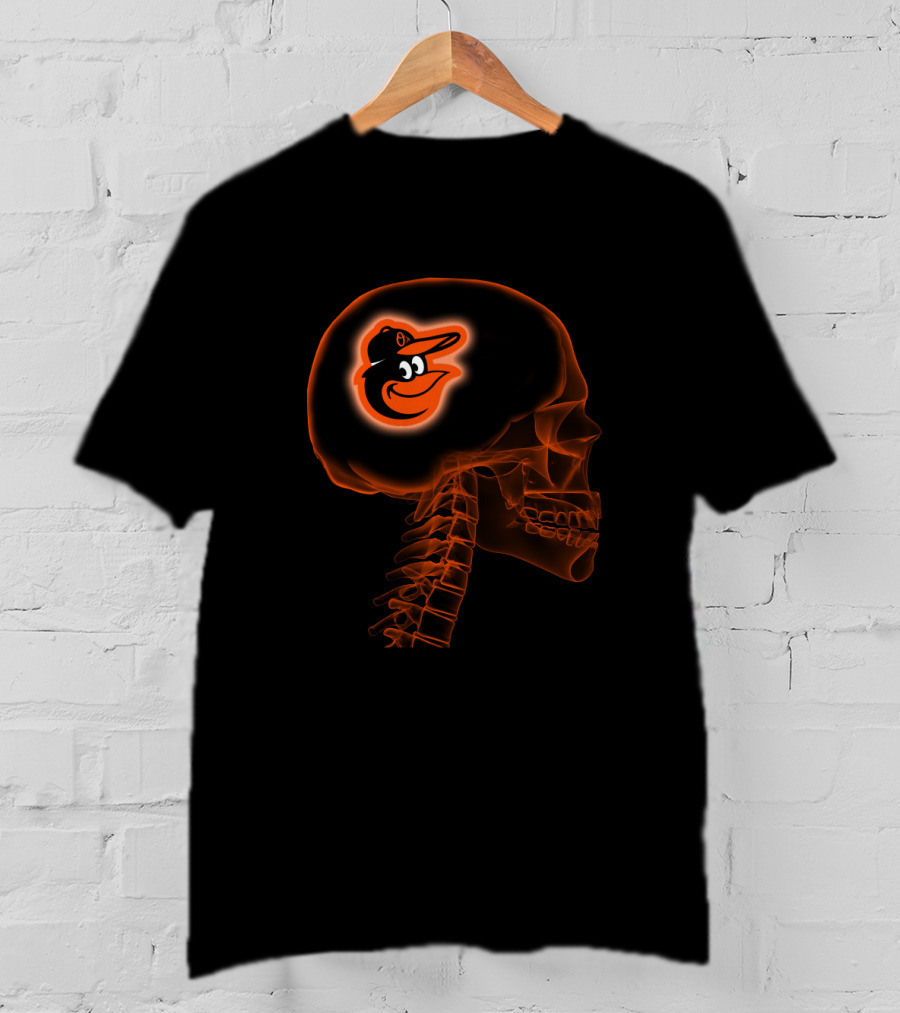 Baltimore Orioles Brain Skeleton Halloween Orange T-Shirt