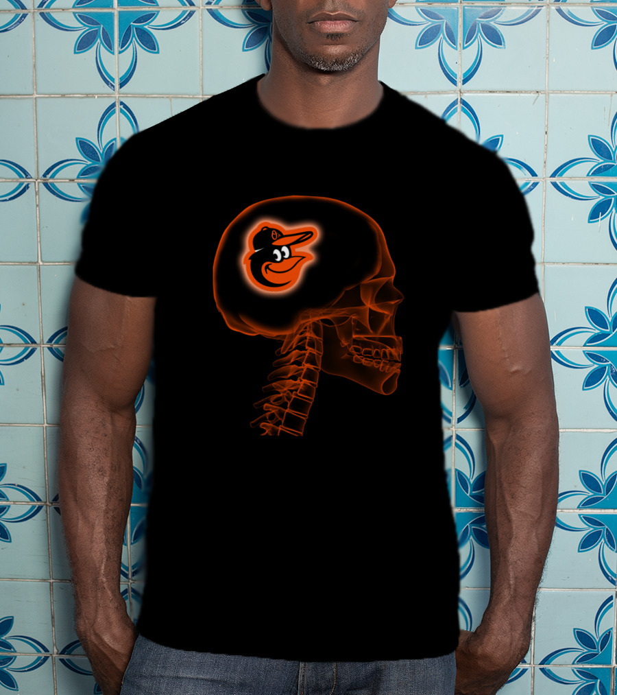 Baltimore Orioles Brain Skeleton Halloween Orange T-Shirt
