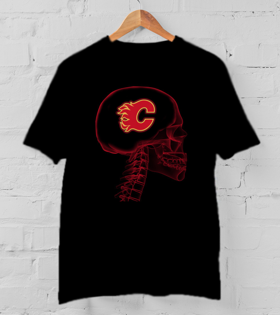 Calgary Flames Skull Brain Halloween T-Shirt