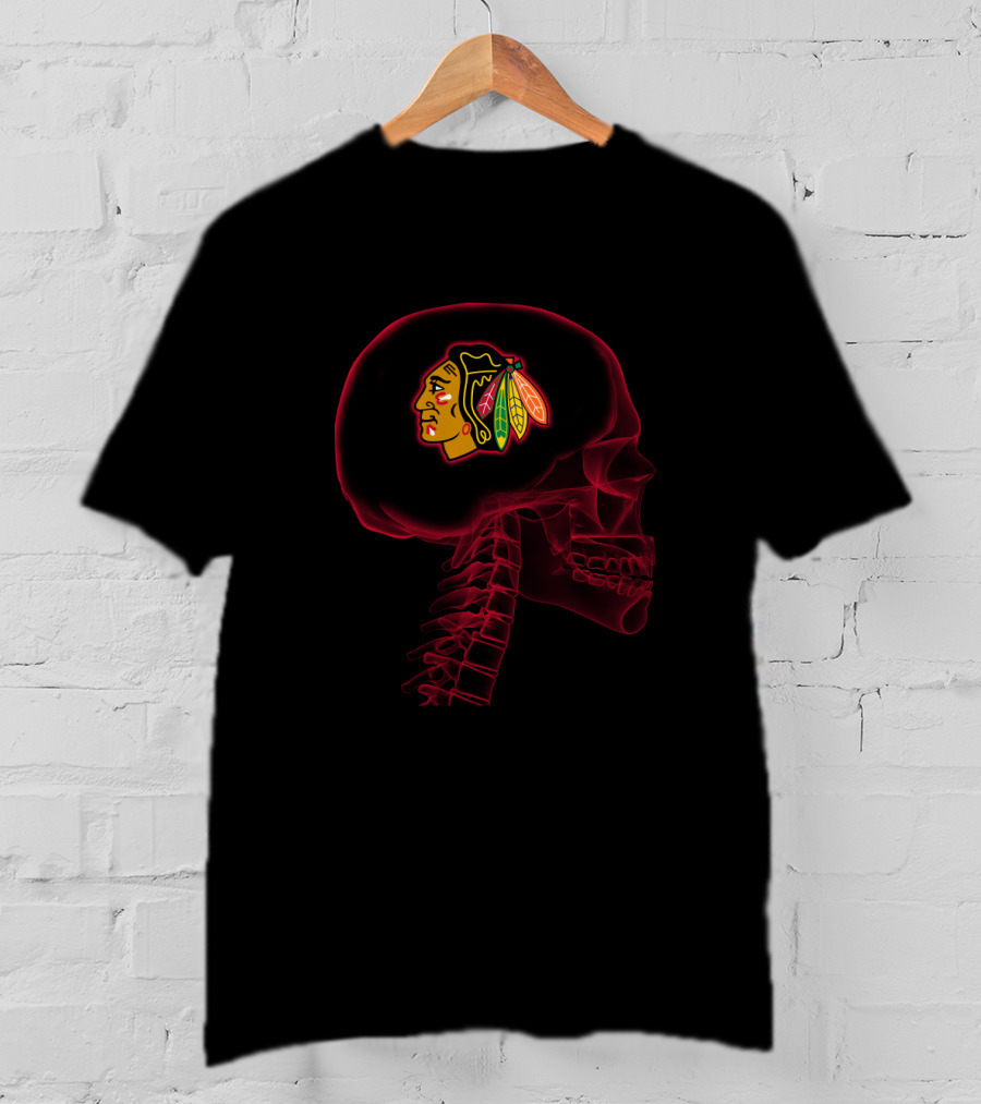 Chicago Blackhawks Brain Neon Skeleton Halloween T-Shirt