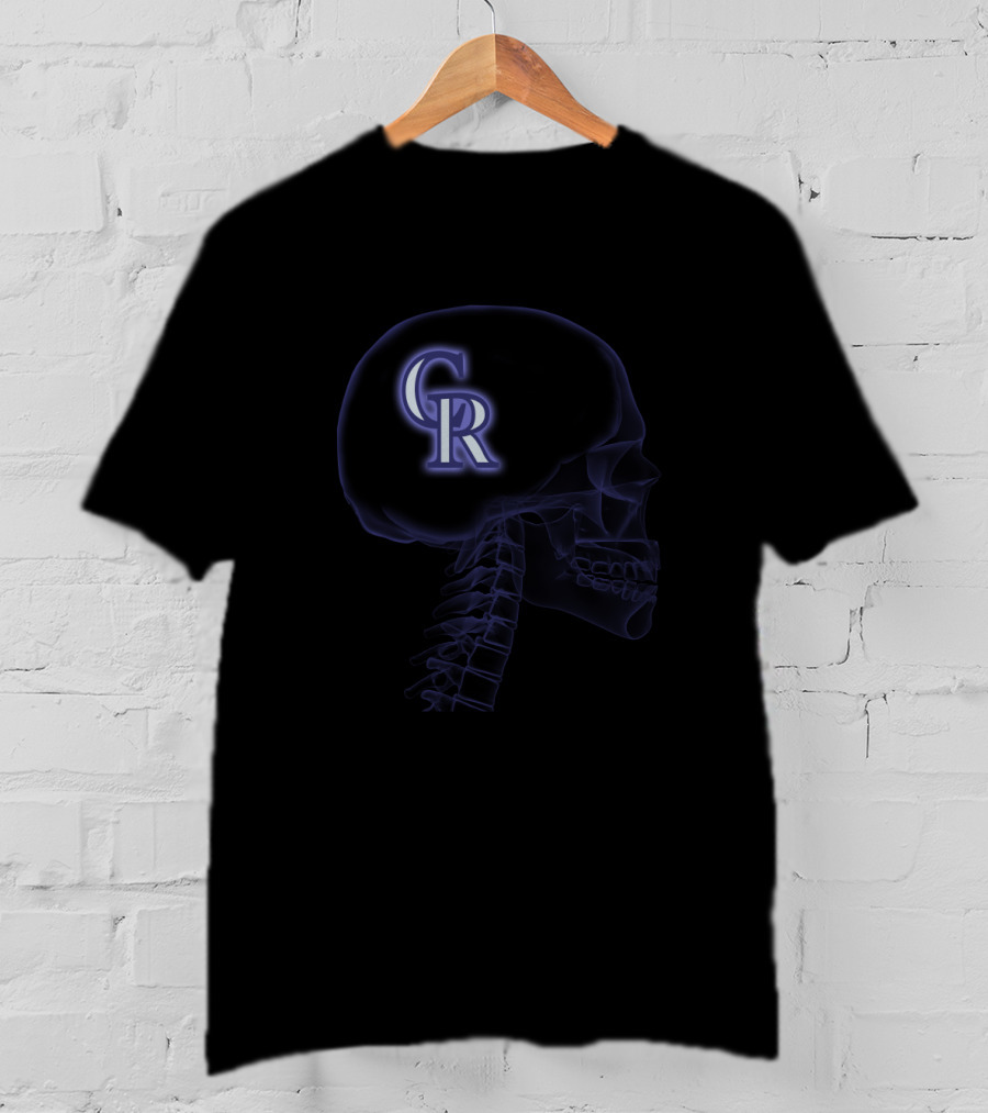 Colorado Rockies Logo Inside Skull Halloween Theme T-Shirt