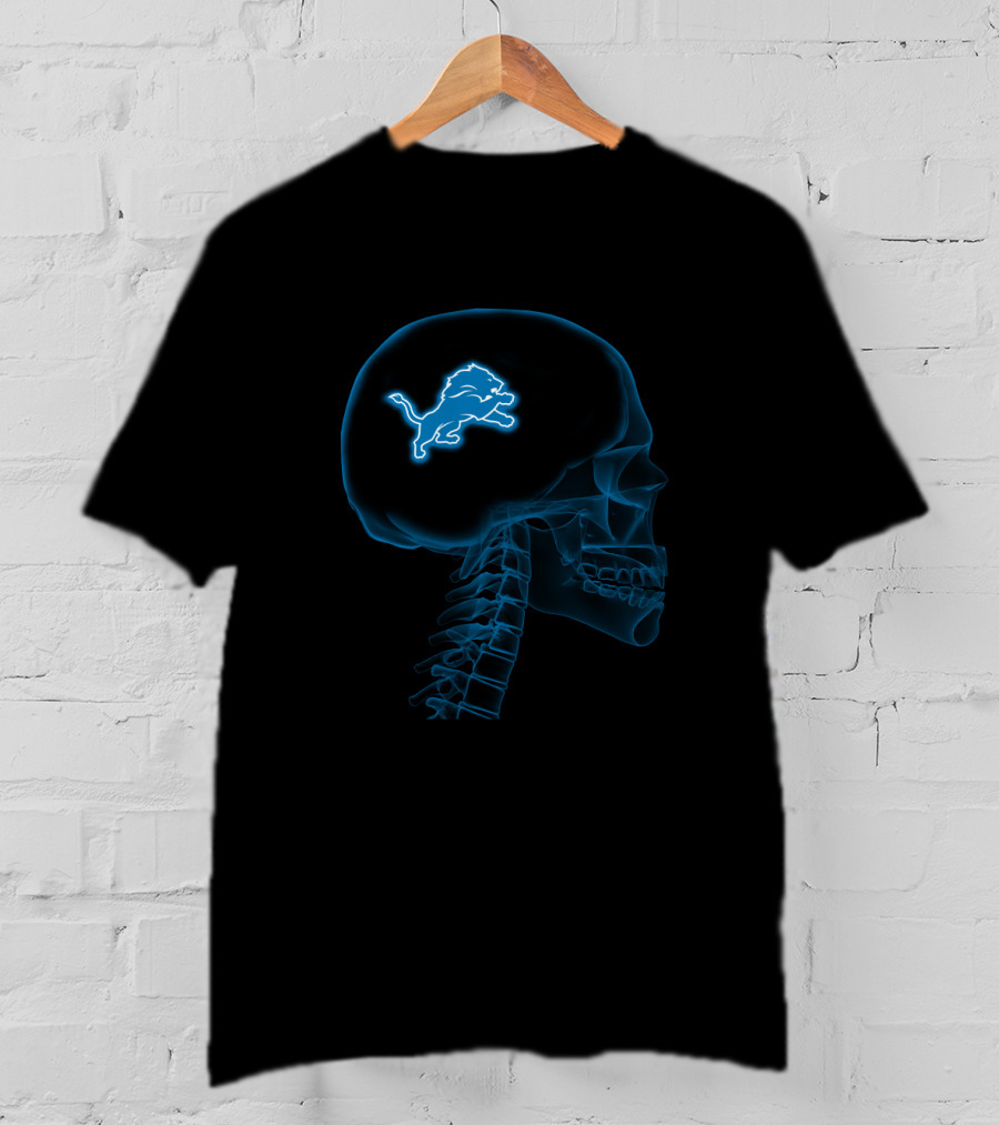 Detroit Lions X-Ray Skull Halloween Brain T-Shirt