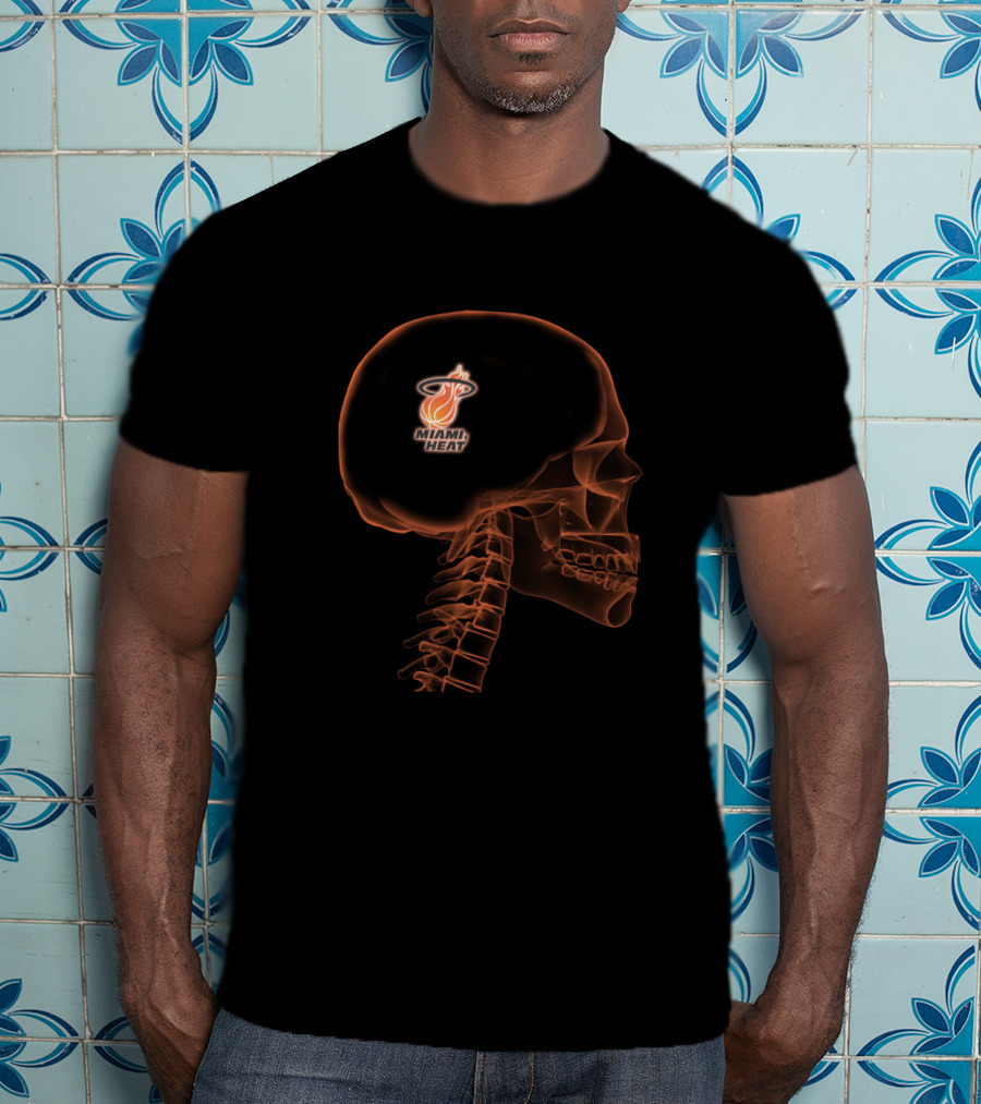 Miami Heat Logo In Skull X-Ray Halloween Brain T-Shirt