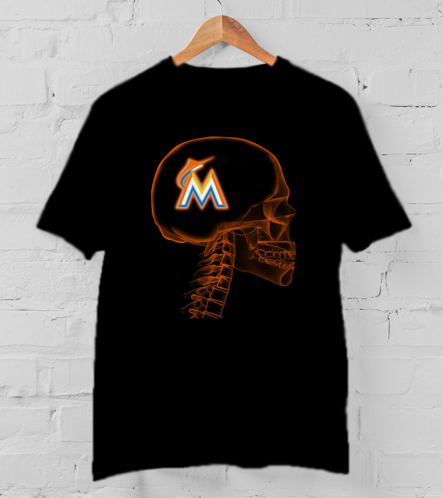 Miami Marlins Brain Skeleton Halloween Fan T-Shirt