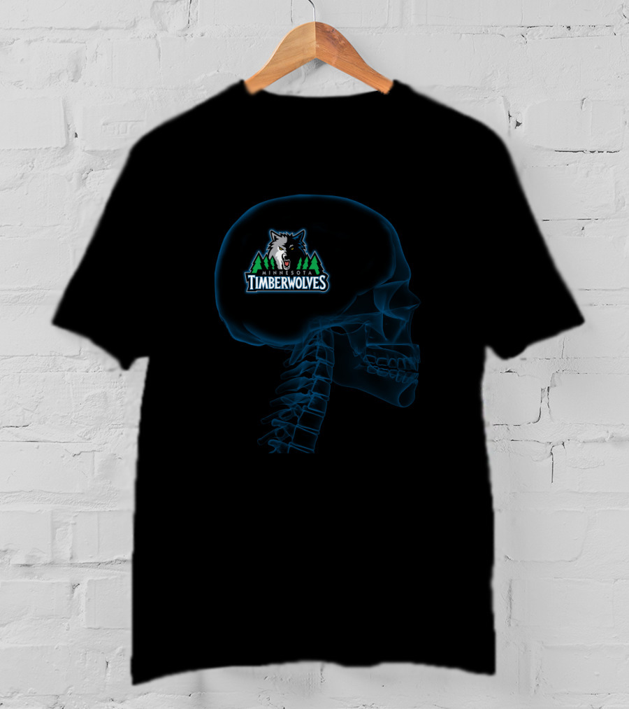 Minnesota Timberwolves Skull Logo Halloween Brain Theme T-Shirt