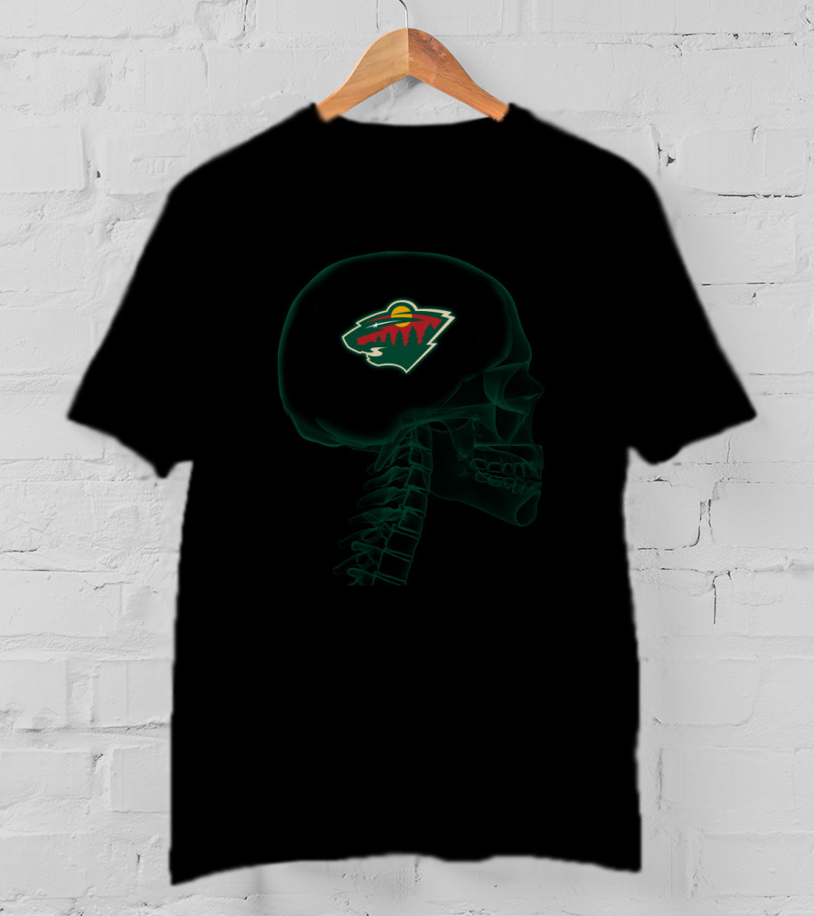 Minnesota Wild Logo Inside Skull Halloween Theme T-Shirt
