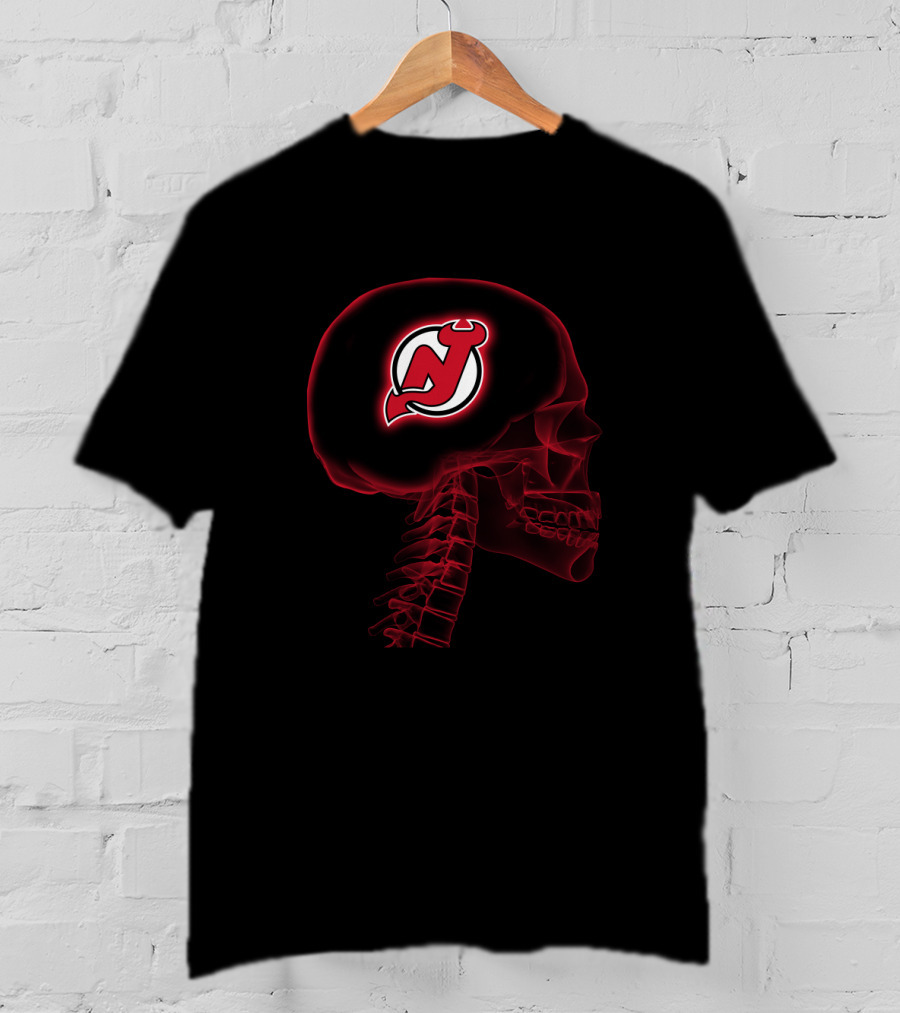 New Jersey Devils Halloween Skull Brain T-Shirt