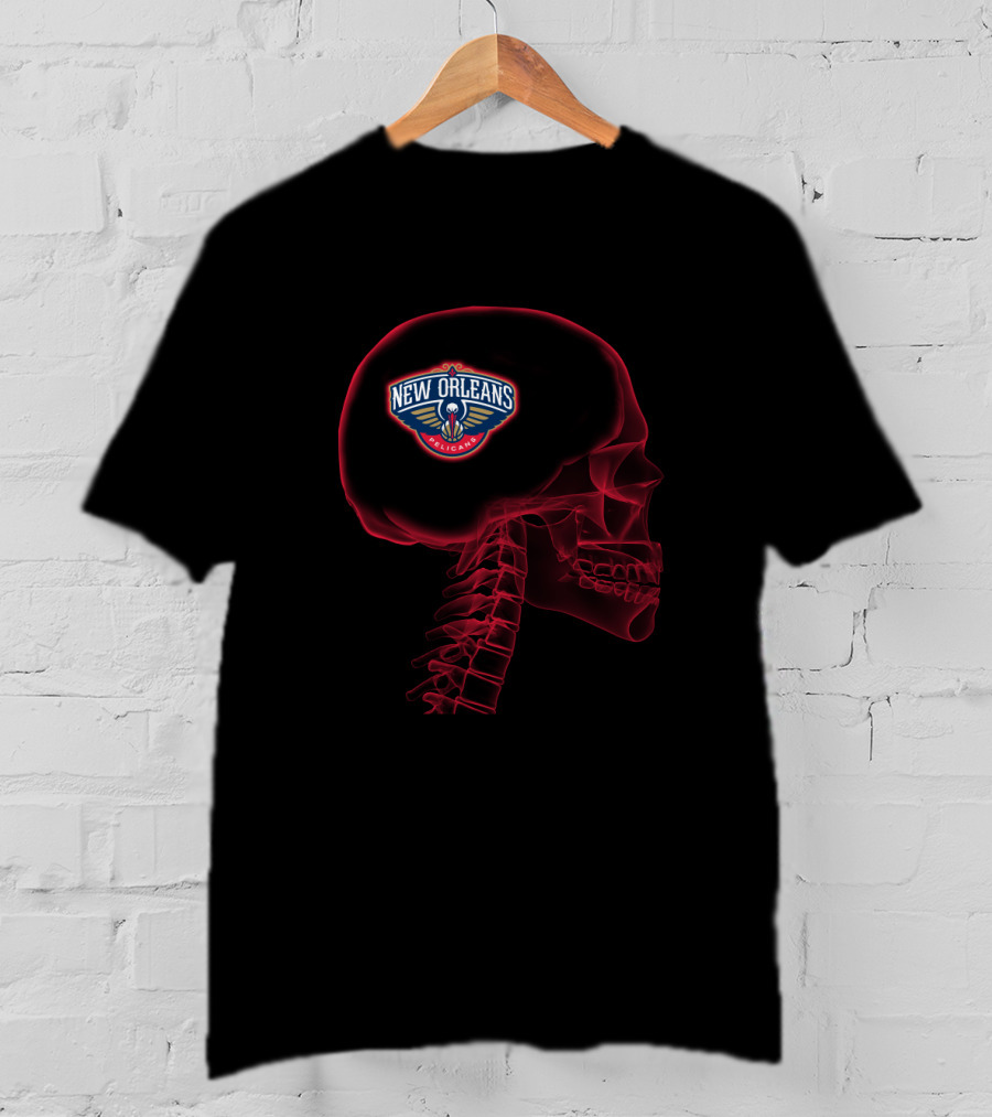 New Orleans Pelicans Brain Skeleton Halloween T-Shirt