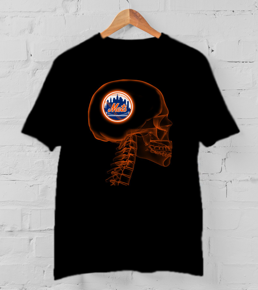 New York Mets Halloween Skull Brain Logo For Fans T-Shirt