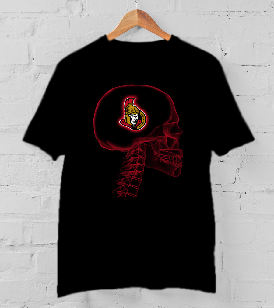 Ottawa Senators Logo Inside Brain Skeleton Halloween T-Shirt