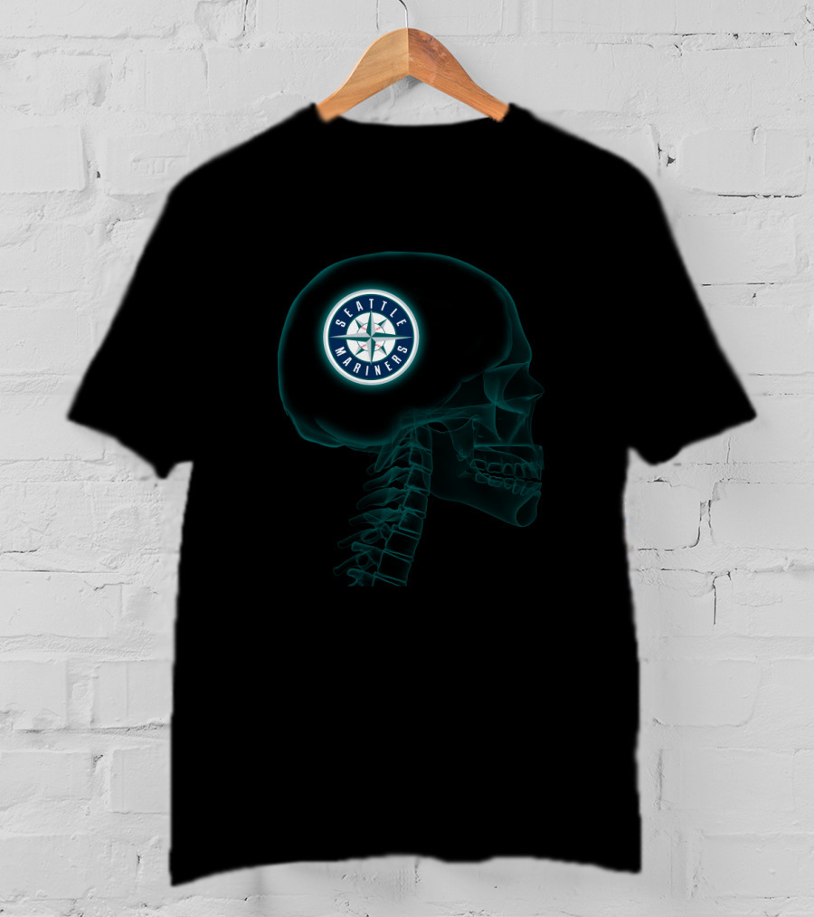 Seattle Mariners Brain Halloween X-Ray Skull T-Shirt