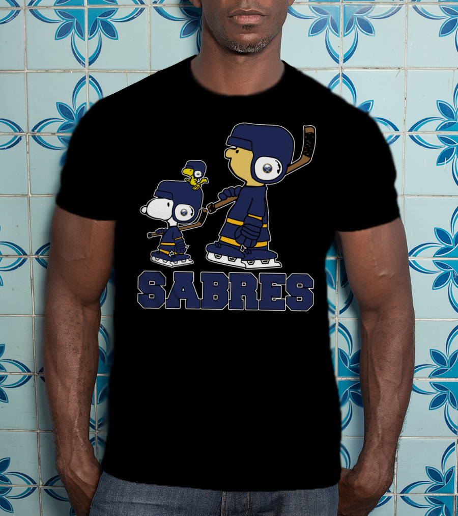 Sabres Snoopy Fans With Buffalo Hockey Team Enthusiasts T-Shirt