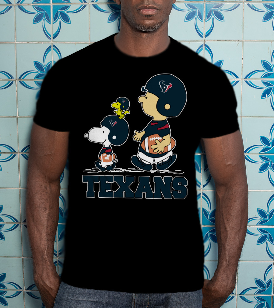 Snoopy Woodstock And Friends With Houston Texans Football Fans T-Shirt