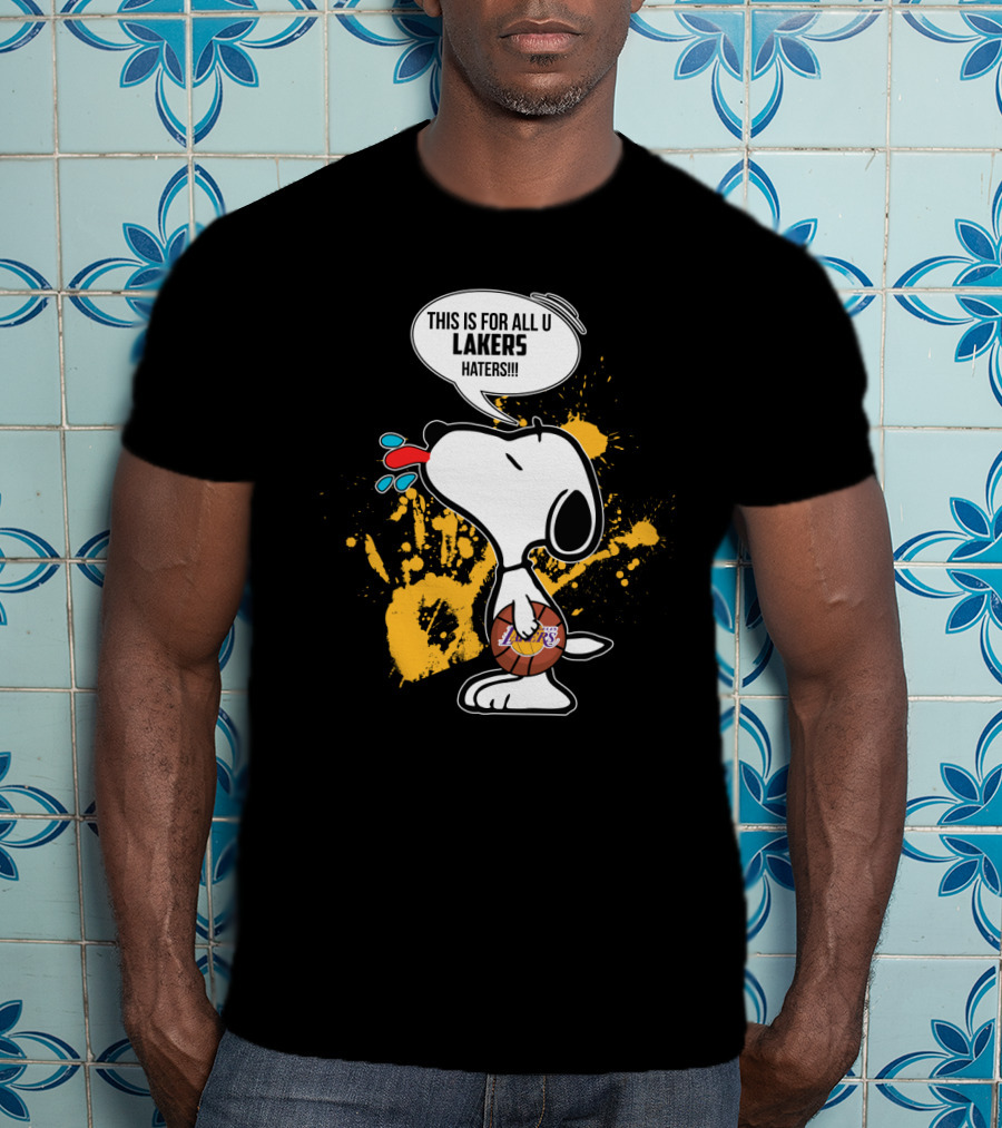 Snoopy Celebrating Los Angeles Lakers Basketball With Haters Speech Bubble T-Shirt
