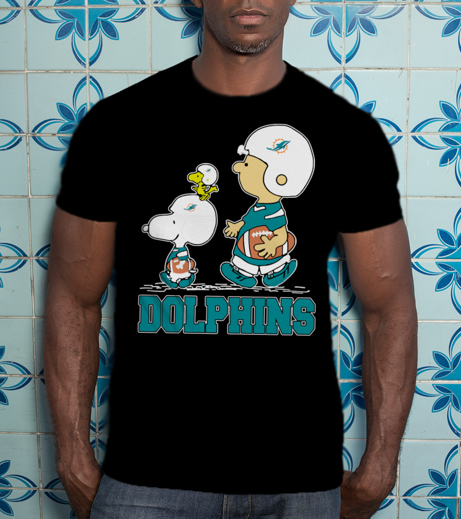 Snoopy Woodstock Miami Dolphins Football Fans Cartoon Helmets T-Shirt