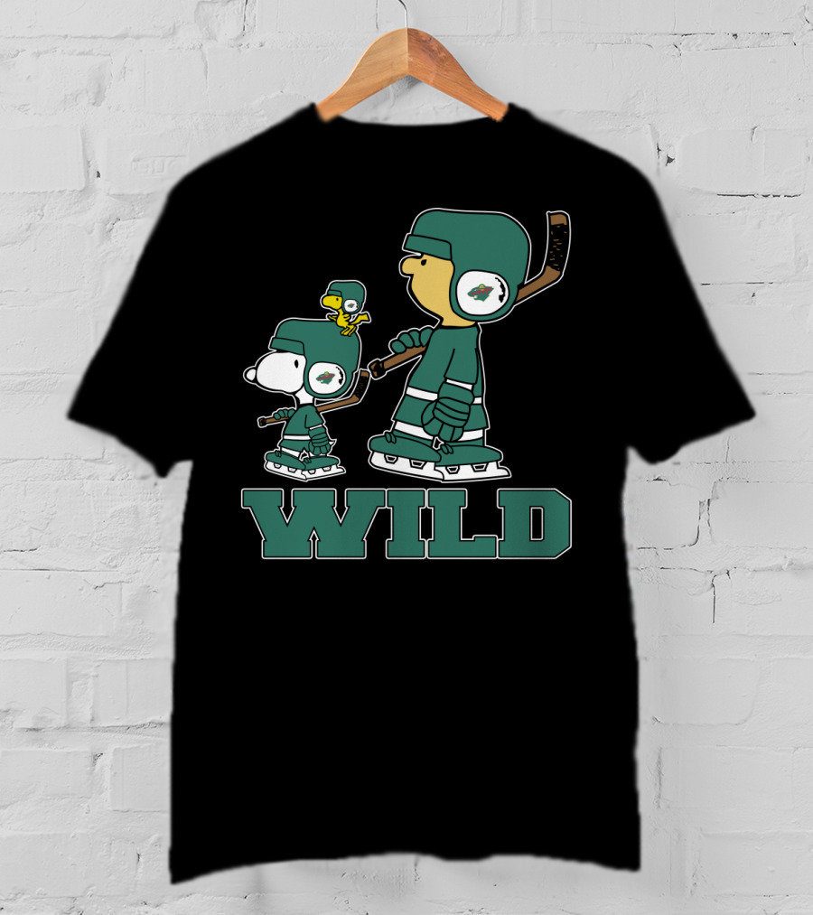 Snoopy And Woodstock With Minnesota Wild Hockey Gear T-Shirt
