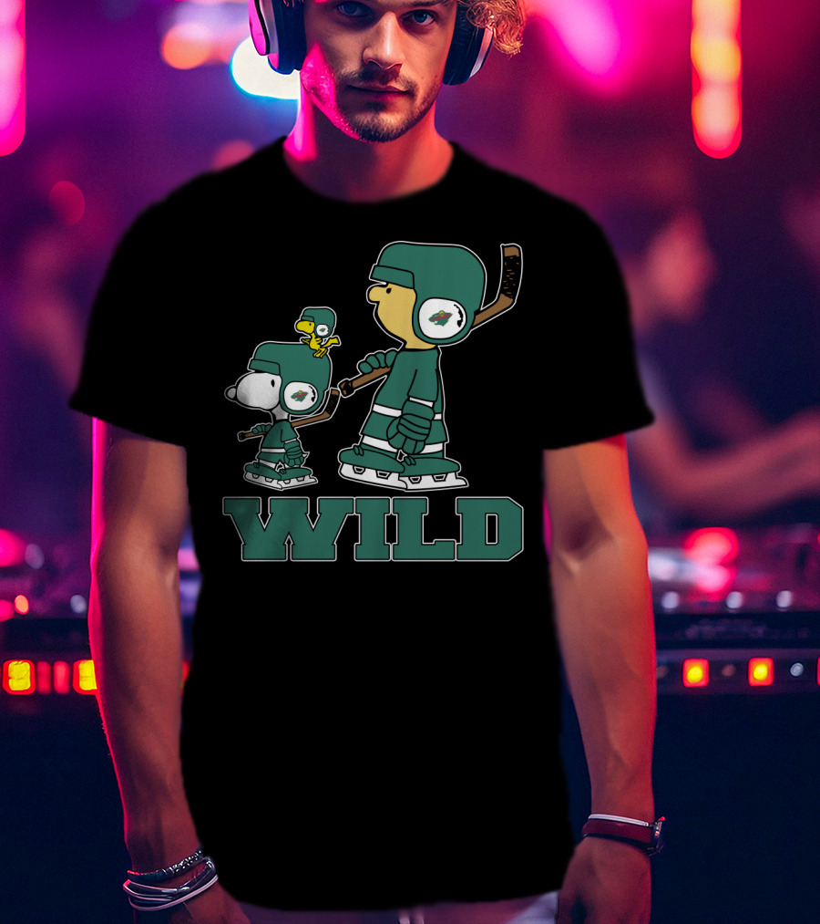 Snoopy And Woodstock With Minnesota Wild Hockey Gear T-Shirt
