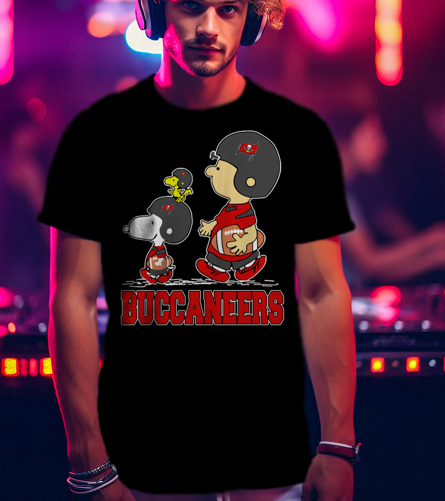 Snoopy Woodstock And Buccaneers Football Fans Featuring Iconic Characters T-Shirt
