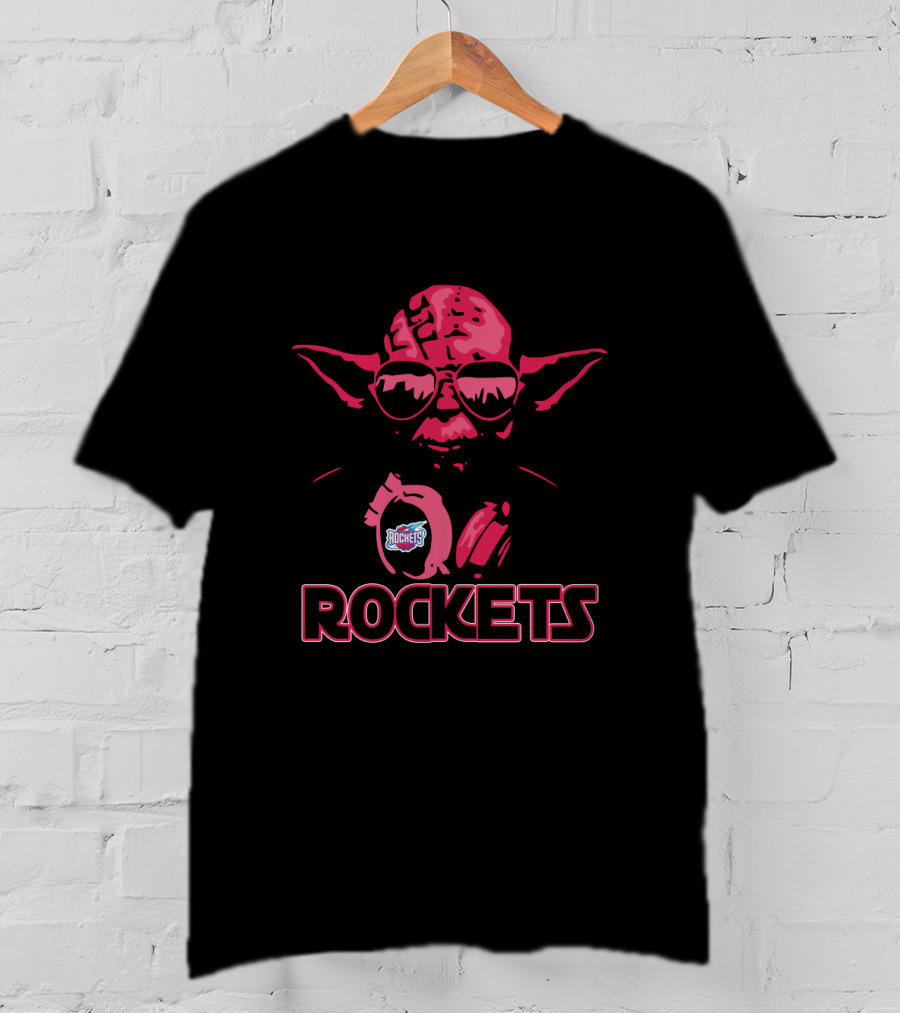Yoda Wearing Headphones Houston Rockets Fans Star Wars Theme T-Shirt
