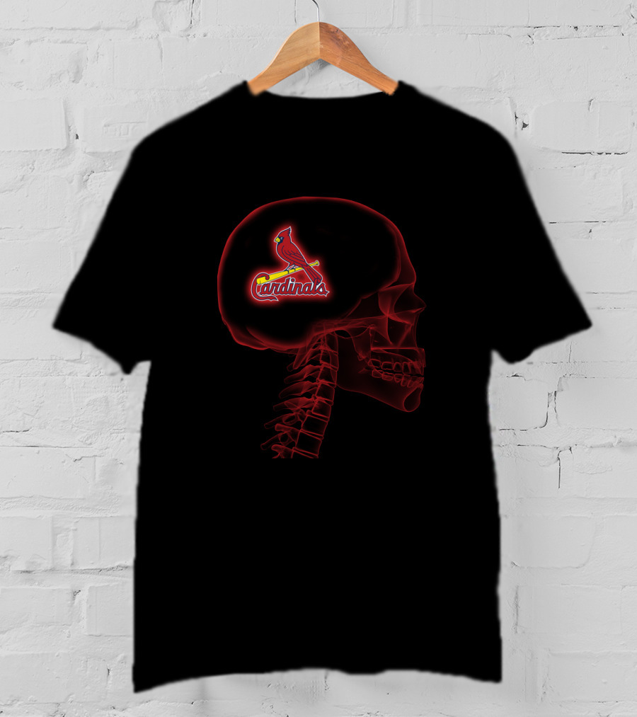 St. Louis Cardinals Logo Neon Skull Halloween Brain T-Shirt