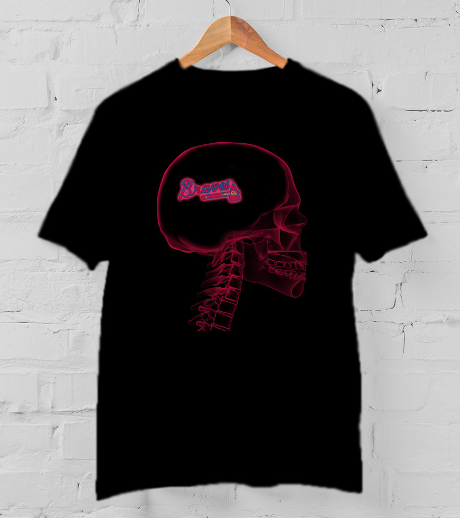 Atlanta Braves Brain Neon Skull Halloween T-Shirt