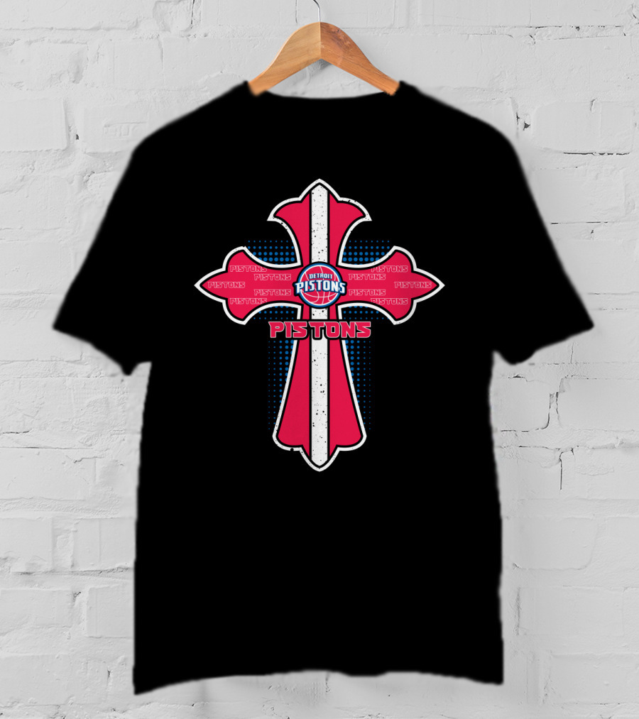 Detroit Pistons Cross Theme For Jesus And Basketball Fans T-Shirt