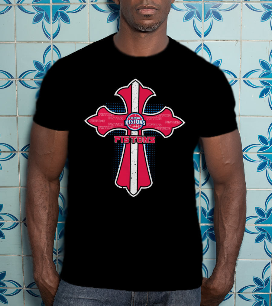 Detroit Pistons Cross Theme For Jesus And Basketball Fans T-Shirt