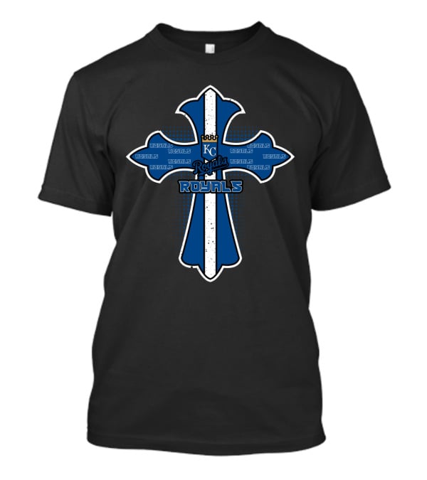 Kansas City Royals Cross With Royals Text And Kc T-Shirt