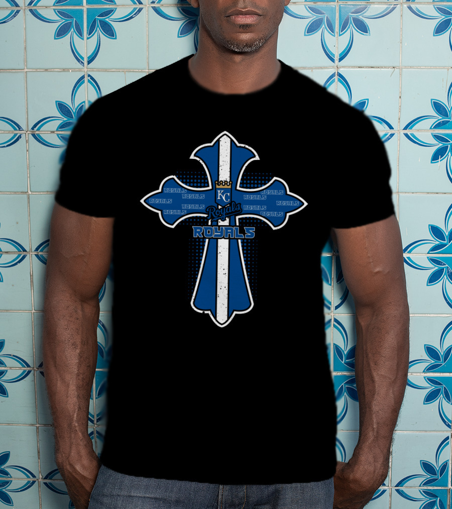 Kansas City Royals Cross With Royals Text And Kc T-Shirt