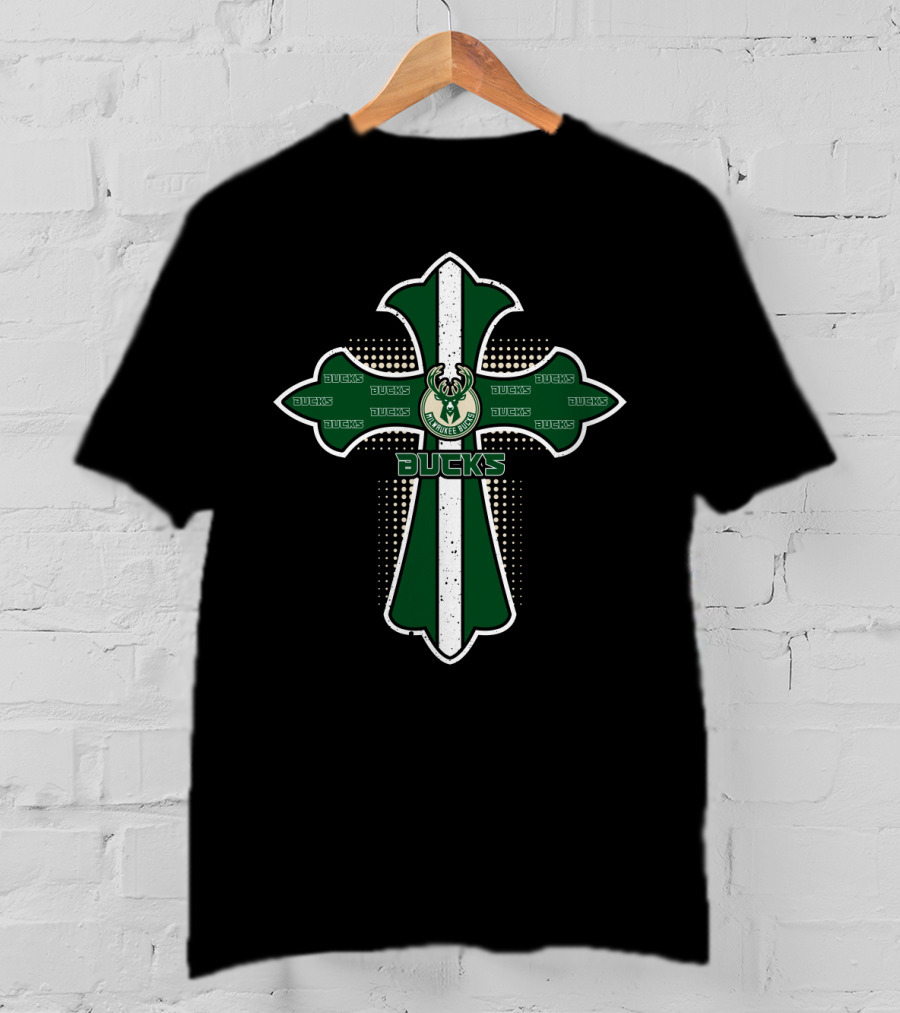 Bucks Fans Green Cross With Milwaukee Bucks T-Shirt