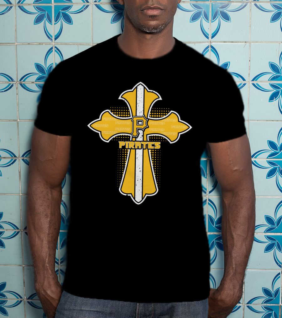 Cross With Pittsburgh Pirates Logo And Text Highlighting Faith And Fandom T-Shirt