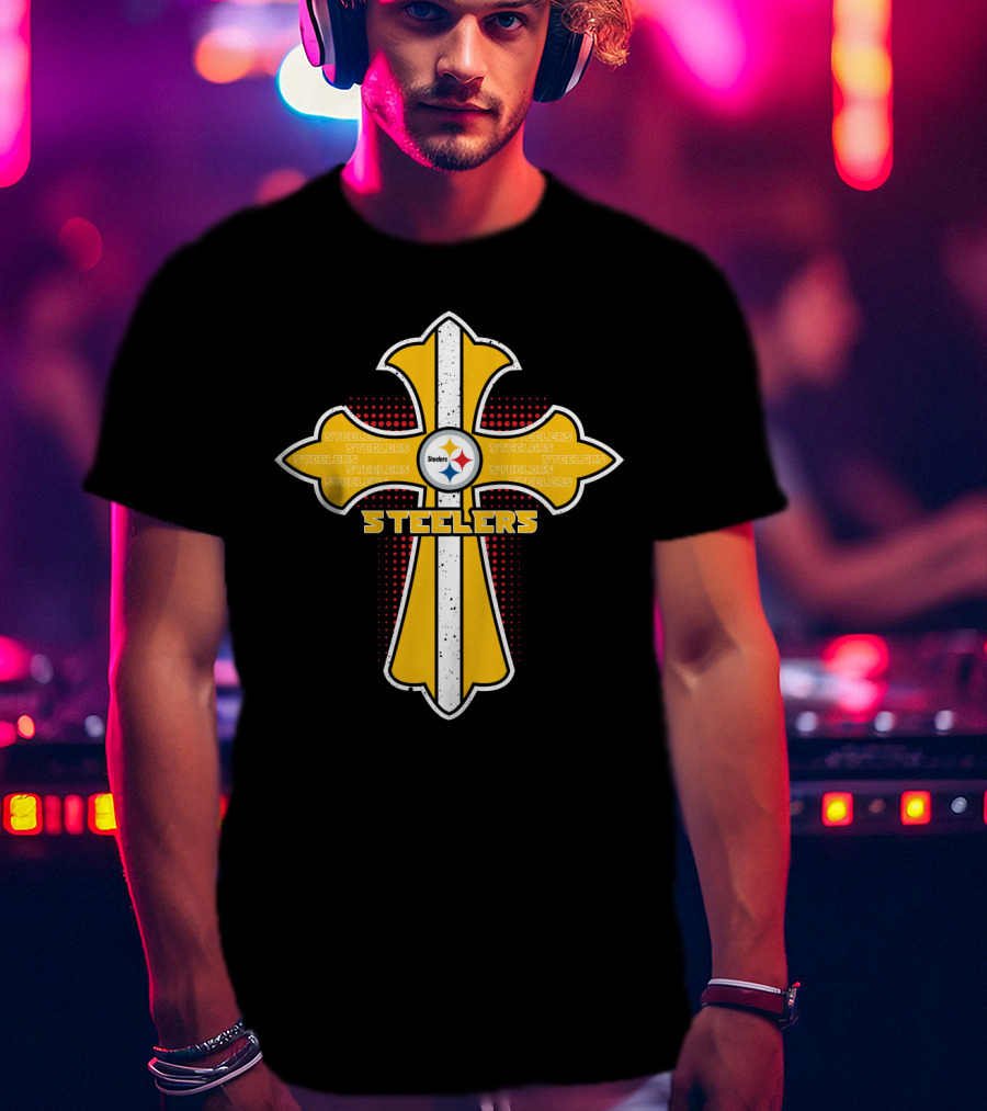 Steelers Fans Cross Featuring Pittsburgh Team Logo And Jesus Theme T-Shirt