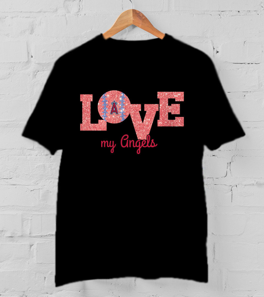 Love My Angels Glitter Baseball Los Angeles Fans T-Shirt