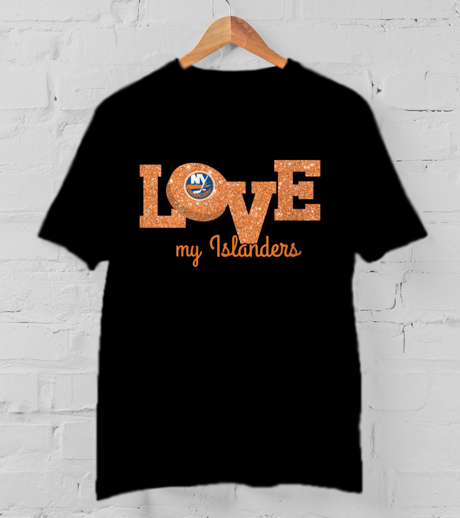 Glitter Love My New York Islanders Fans With Iconic Logo In Bold Orange T-Shirt