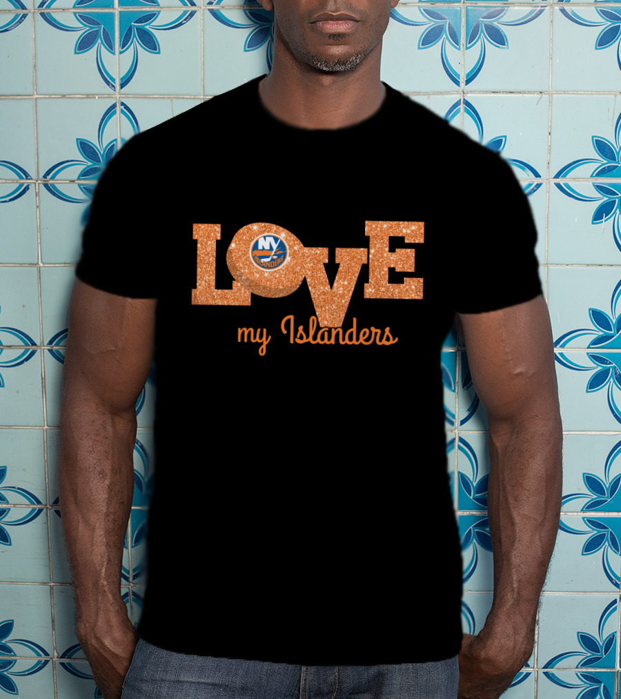 Glitter Love My New York Islanders Fans With Iconic Logo In Bold Orange T-Shirt