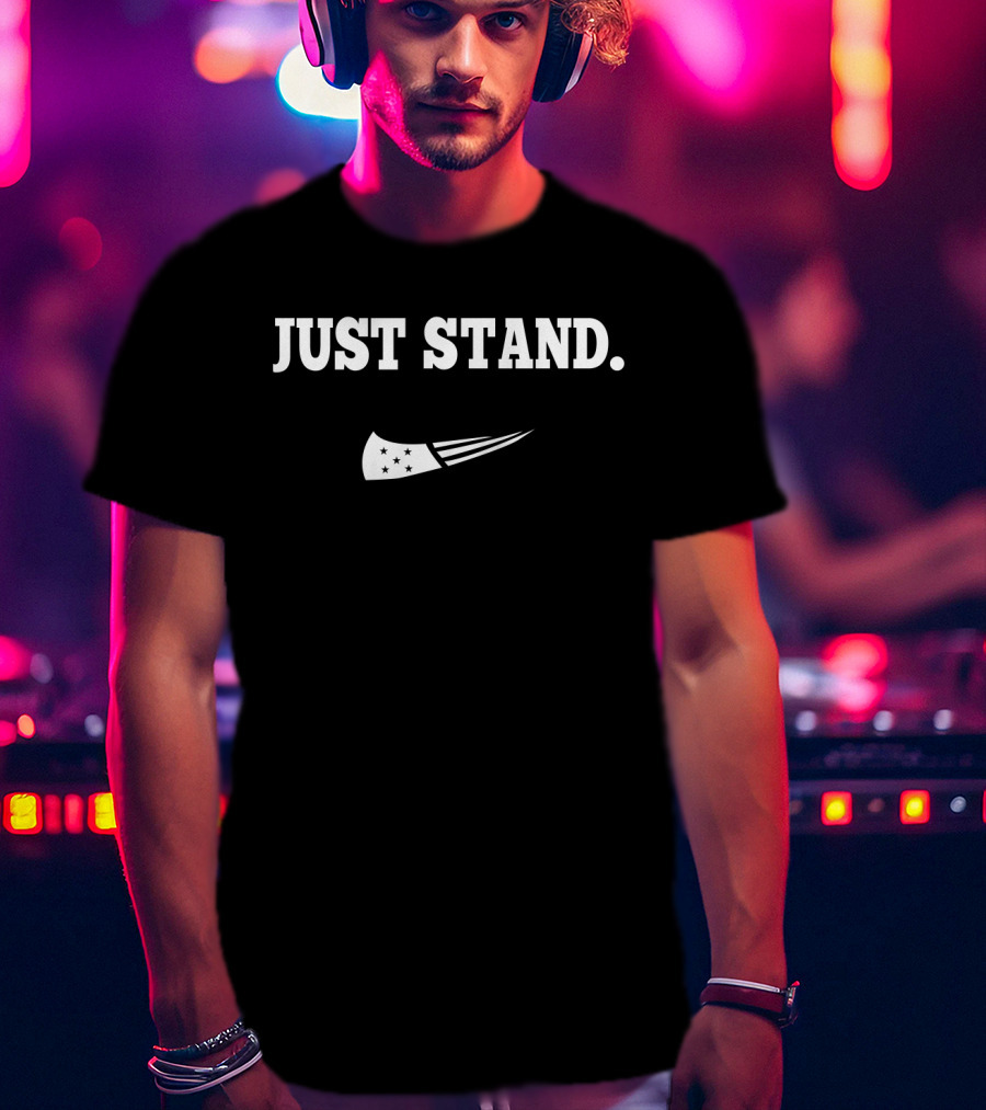 Just Stand Patriotic American Football Motif T-Shirt