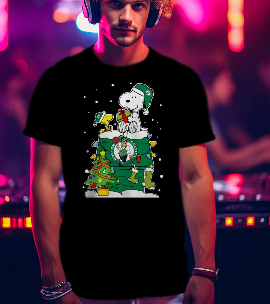 Boston Celtics Snoopy Christmas Basketball Holiday T-Shirt