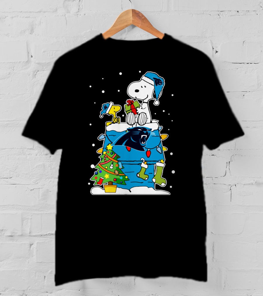 Carolina Panthers Snoopy Christmas Lover Cozy Holiday Scene T-Shirt