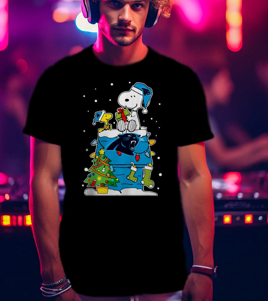 Carolina Panthers Snoopy Christmas Lover Cozy Holiday Scene T-Shirt