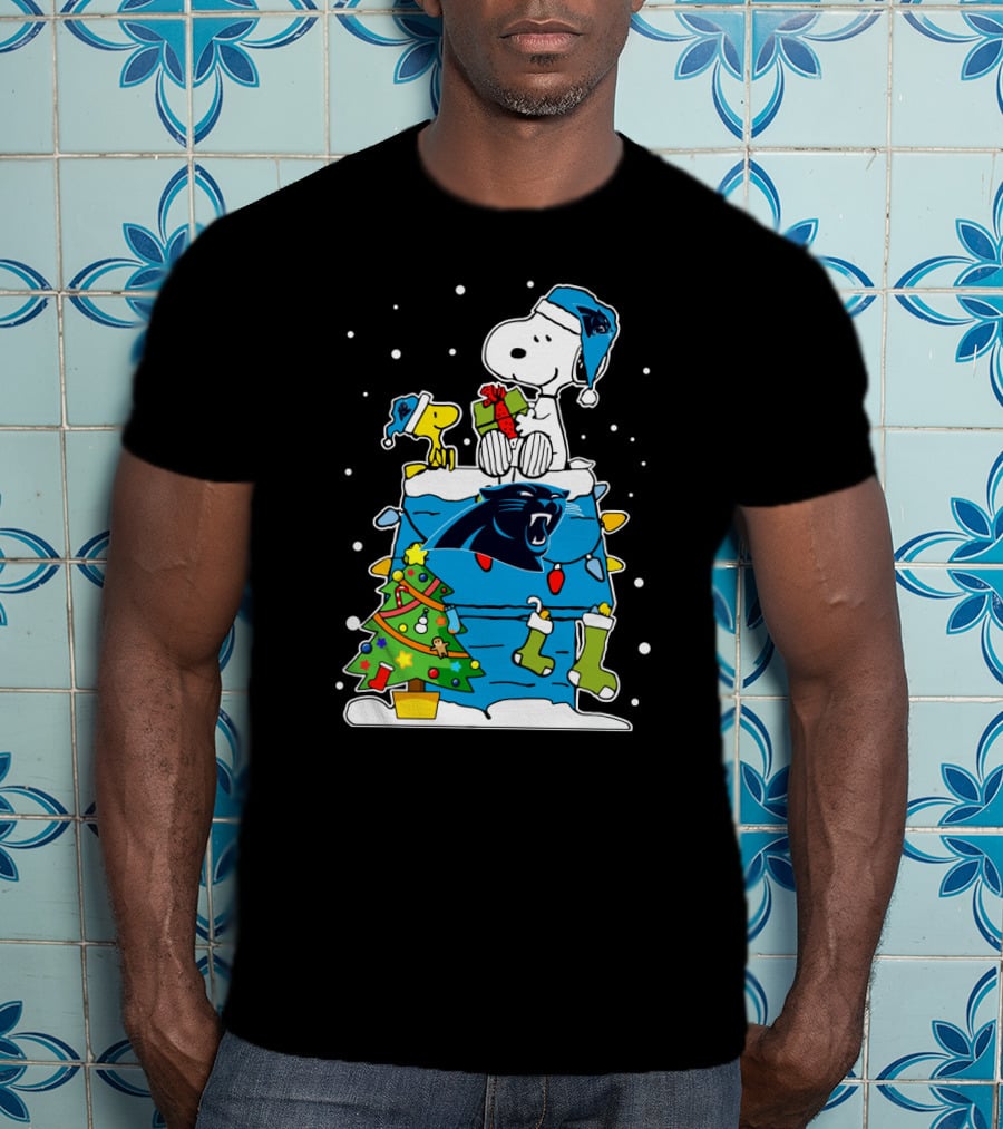Carolina Panthers Snoopy Christmas Lover Cozy Holiday Scene T-Shirt