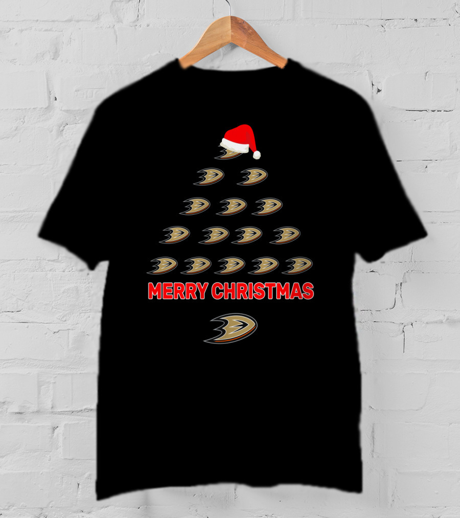 Merry Christmas Anaheim Ducks Tree With Santa Hat T-Shirt