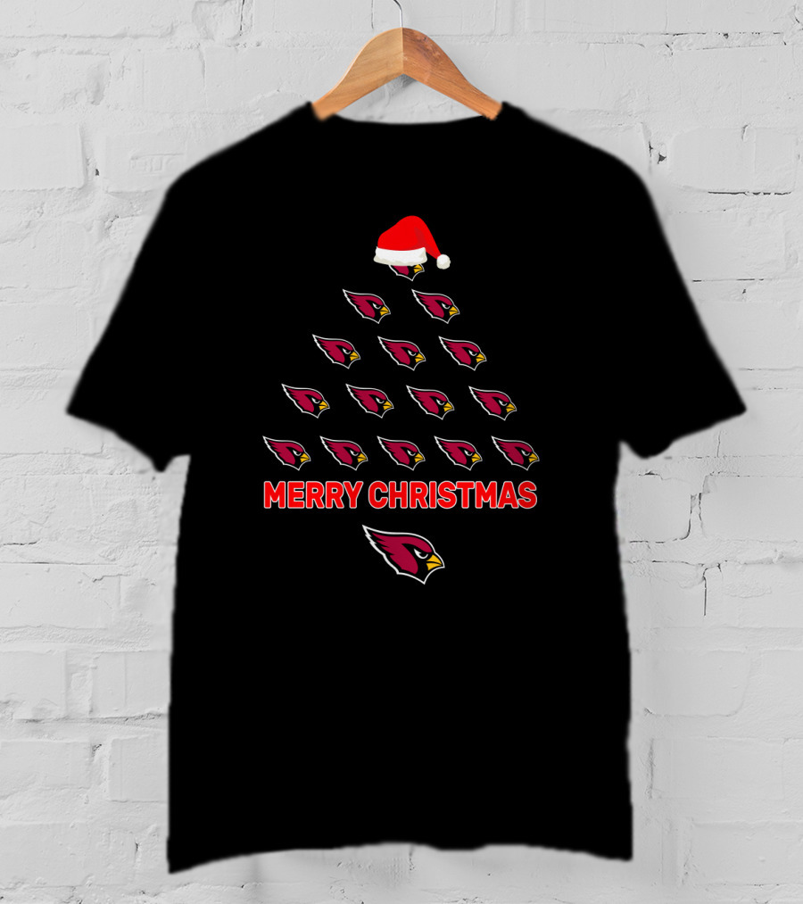 Merry Christmas Arizona Cardinals Tree With Santa Hat T-Shirt